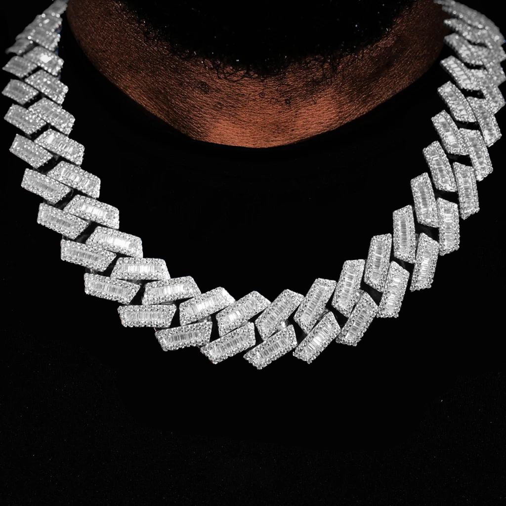 925S & VVS Moissanite 18MM BlingBling Baguette Iced Cuban Chain
