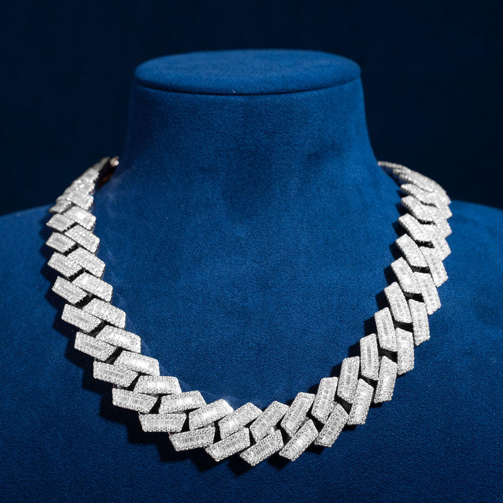 925S & VVS Moissanite 18MM BlingBling Baguette Iced Cuban Chain